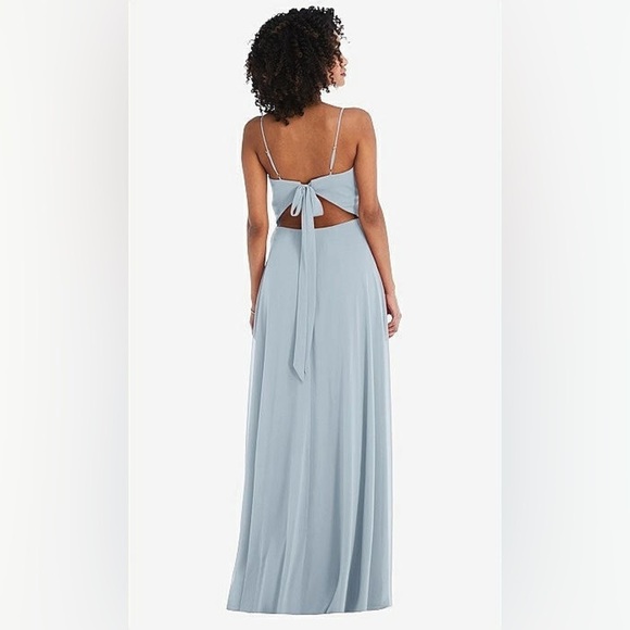 NWT Dessy Collection Tie-Back Cutout Maxi Dress, Front Leg Slit in Mist, Size 4R - Picture 3 of 16
